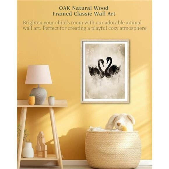 Swan Framed Wall Art 12x16 Oak Wood Print Cottagecore Kids Room Home Decor - Picture 7 of 8
